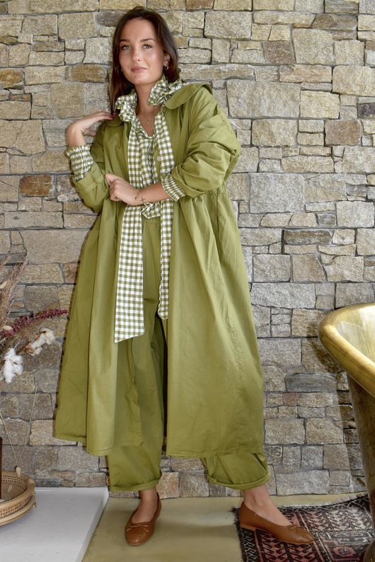 Nonni Gingham Poet Blouse Olive
